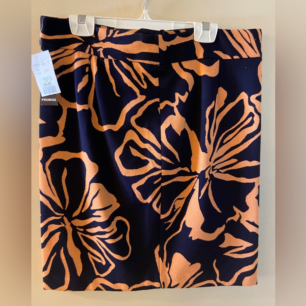 Premise orange & navy midi pencil skirt - NWT - size 10